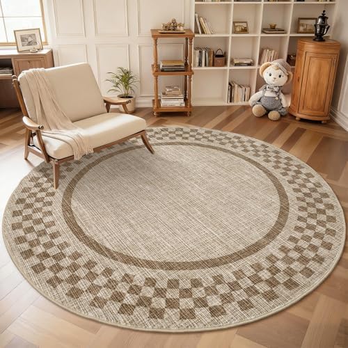 GarveeHome 4ft Washable Round Rug for Entryway Checkered Bedroom Circle Rug by GarveeHome