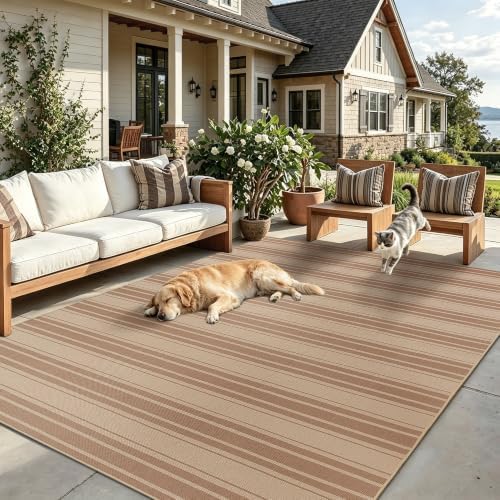 6x9 Striped Easy Jute Washable Outdoor Patio Rug for Living Room Indoor Outdoor Geometric Neutral Carpet for Backyard Patio Dining Room Office - Image 2