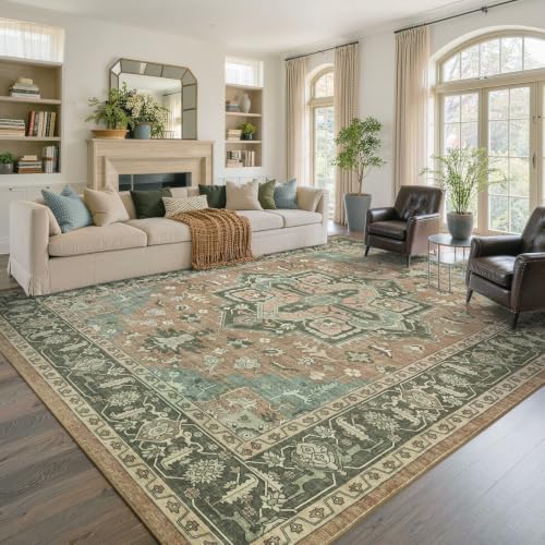 8x10 Ft Large Area Rugs for Living Room, Soft Non-Slip Machine Washable Rug, Vintage Stain Resistant Carpets for Bedroom Nursery Dining Room Home Decor (Brown) by Lo%CC%80utiRootHome