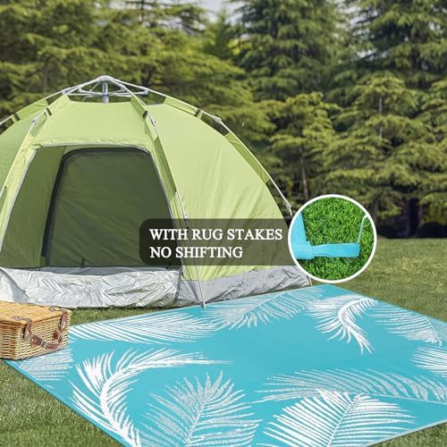 Pauwer Waterproof Outdoor Rug 5x8, Plastic Straw Patio Mat, Leaf Teal - Image 6