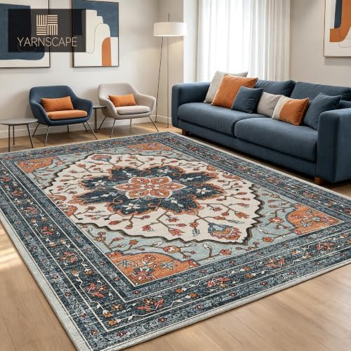 YARNSCAPE 6' x 9' Machine Washable Area Rug, Non-Slip Low-Pile Carpet - Image 2