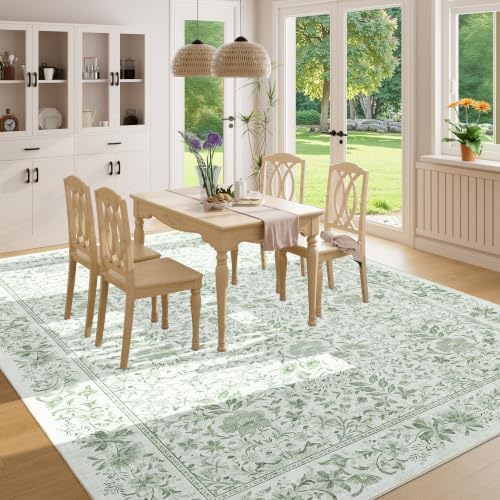 DUKINO 8x10 Area Rug Vintage Floral Washable Rug for Living Room Sage Green - Image 5