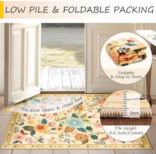 RELEANY Floral Washable 5x7 Area Rugs Yellow/Orange - Image 4