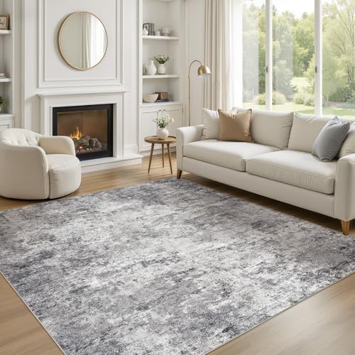UERMEI Square Area Rugs : Washable 6x6 Neutral Modern Abstract Carpet for Living Room Bedroom - Soft Floor Mat with Non Slip Backing for Kitchen Nursery Dorms Farmhouse Home Decor - Grey by UERMEI