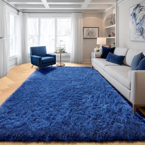 ONASAR Navy Blue Area Rugs for Living Room Bedroom, 5x8 Fluffy Bedside Rug, Soft Plush Fuzzy Shaggy Indoor Floor Carpets for Nursery Kids Boys Girls Men Teen Playroom Home Decor Aesthetic by ONASAR