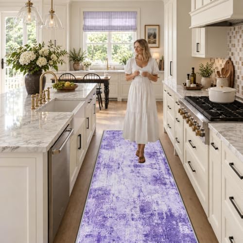 RELEANY Washable Runner 2'x6' Abstract Area Rug for Hallway Purple - Image 3