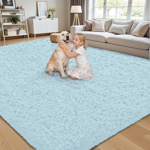 8x10 Area Rug for Living Room,Light Blue Fluffy Shag Non-Slip Bedroom Rugs - Image 4