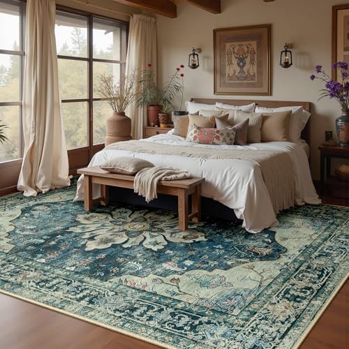 RELEANY Washable Area Rug, 8'x10', Blue/Vintage Dark Blue - Image 2