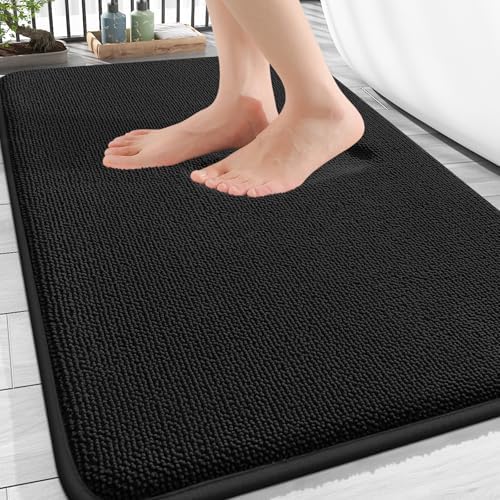 OLANLY Thick Memory Foam Bathroom Rugs 32x20, Absorbent Bath Mat, Black by OLANLY