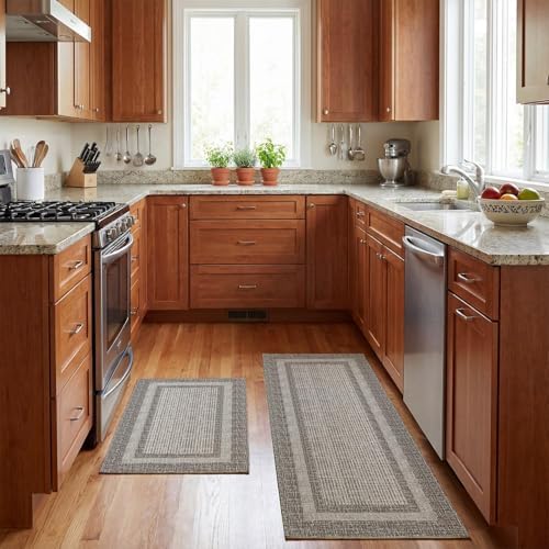 Artoid Mode Grey Rectangle Plaid Kitchen Mats Set of 2-17x29 + 17x47 - Image 5