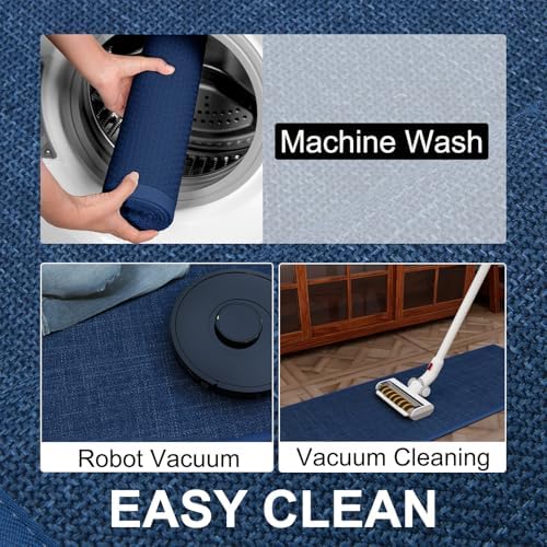 Kitchen Mats Set of 2 PCS for Floor, Washable Non Slip Rugs, Dark Blue - Image 7
