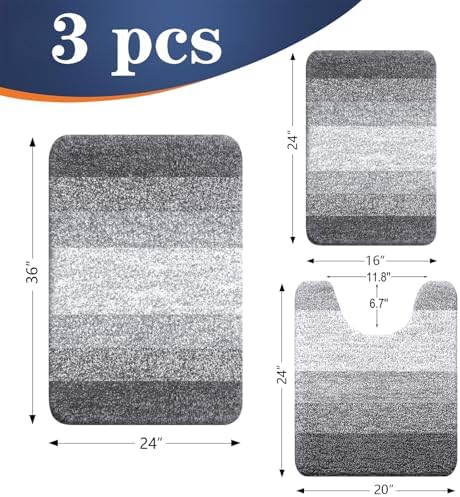 OLANLY Microfiber Bathroom Rugs Sets 3 Piece, Absorbent Bath Mats, Grey - Image 2