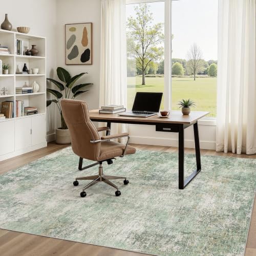 DMOYEST Area Rug Living Room Rugs - 5x7 Large Soft Indoor Neutral Modern Abstract Low Pile Washable Rug Carpet for Bedroom Dining Room Farmhouse Home Office - Green Grey - Image 3