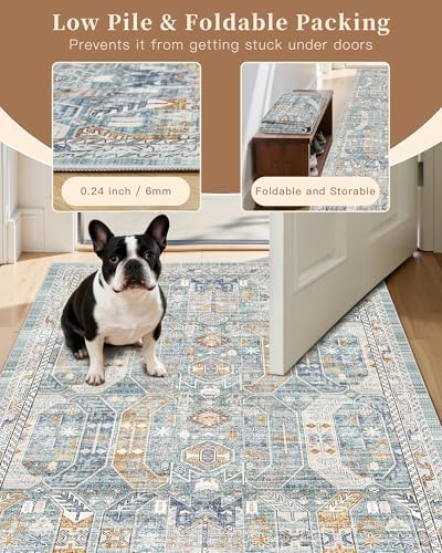 Madane Washable Runner Rugs 2x10 Long for Hallway Kitchen, Blue/Gold - Image 6