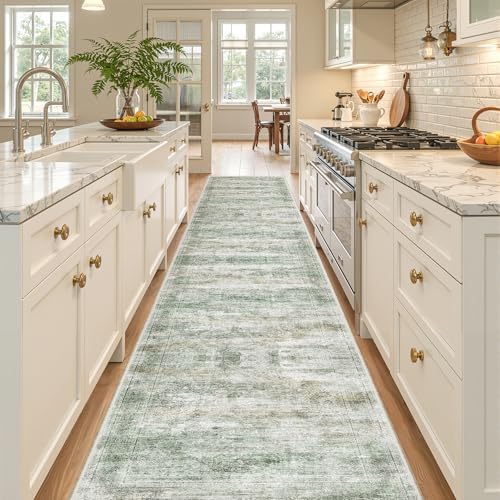 2x12 Runner Rug Non Slip,Washable Hallway Runner Rug,Green by Restydon