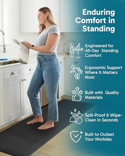 Ophanie Kitchen Mats for Floor,3/4 inch Thick,24x70 Anti Fatigue Cushioned Mat,Kitchen Rugs,Waterproof,Comfort Ergonomic Standing Mat for Office,Home,Sink with 99+ Pairs of Anti-Slip Bottom Ridges - Image 4