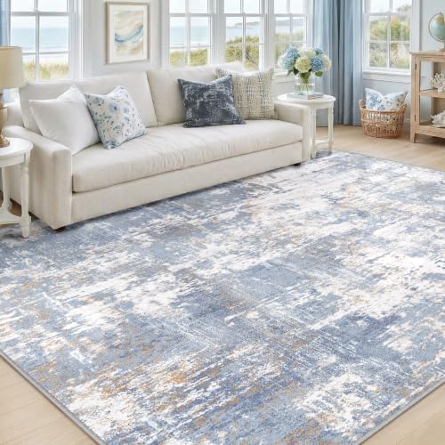 RELEANY Washable 5'x7' Abstract Area Rug for Living Room Light Blue by RELEANY
