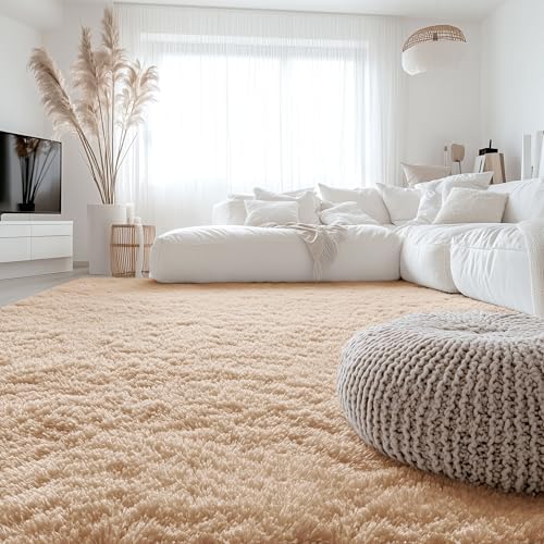 OLANLY 7x12 Machine Washable Large Area Rugs for Living Room, Bedroom, Soft Fluffy Shaggy Bedside Rug, Indoor Floor Carpet for Kids Girls and Boys, Dorms, Nursery, Home Decor Aesthetic, Beige by OLANLY