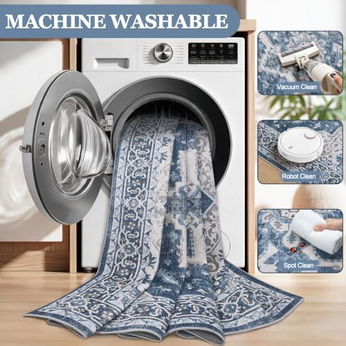6x9 Washable Area Rugs for Living Room Blue Non-Slip Rug - Image 5