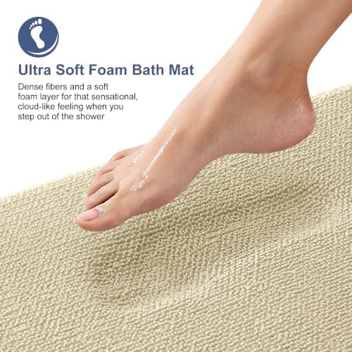 OLANLY Memory Foam Bathroom Runner Rug 59x24, Absorbent Long Bath Mat, Sand - Image 2