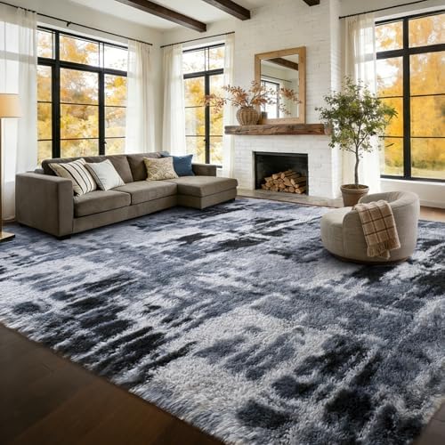 8x10 Extra Large Fluffy Area Rugs Non-Slip for Living Room Tie-Dyed Blue - Image 3