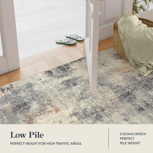 Lahome Modern Abstract Round Rug - 4Ft Grey Small Bathroom Rug Indoor 4x4 Circle Rugs Washable Kitchen Mat, Non Slip Contemporary Bedroom Carpet for Living Dining Room Office Nursery - Image 5