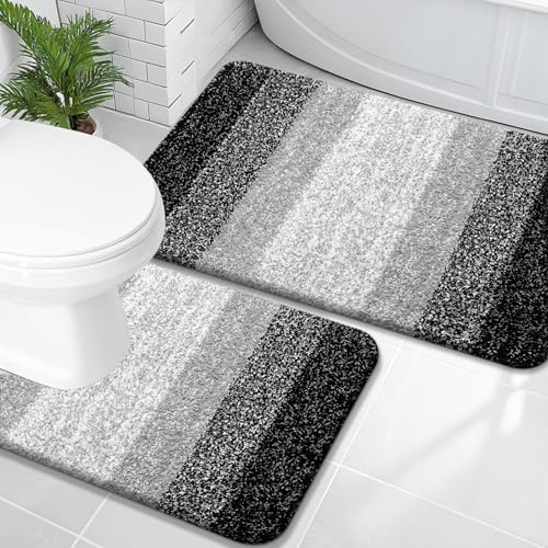 OLANLY Micorfiber Bathroom Rug Set 2 Piece, Soft Absorbent Bath Mats, Balck by OLANLY