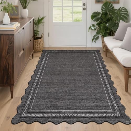 GarveeHome Washable Rug 4x6 Entryway Rug Non Slip Black Scalloped Rugs - Image 2