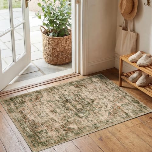 GarveeHome Washable Rug 2x3 Vintage Small Entryway Rugs Rust/Green by GarveeHome
