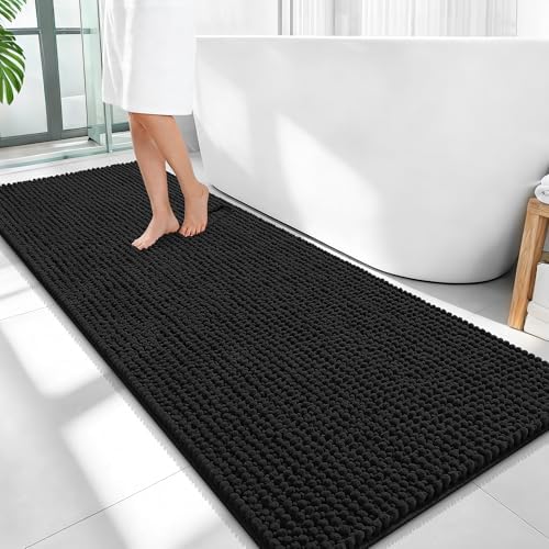 OLANLY Thick Chenille Bathroom Runner Rugs 59x24, Absorbent Bath Mat, Black by OLANLY