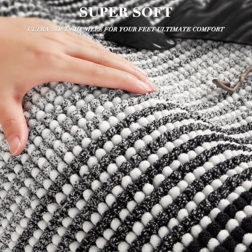 BSICPRO Bathroom Rugs Sets 2 Piece, Non Slip Striped Bath Mats, Black - Image 2