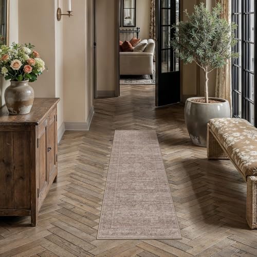 HUGEAR Brown Runner Rug 2x6 Washable Neutral Rug for Hallway - Image 2