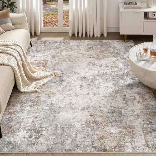 UERMEI 7x9 Area Rug Living Room Rugs - Washable Neutral Modern Abstract Soft Thin Large Rug Indoor Floor No Slip Rug Carpet for Bedroom Under Dining Table Home Office Decor - Brown Grey by UERMEI