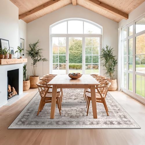 Hazo Haus Beige Farmhouse Washable 7x10 Area Rugs for Living Room, Bedroom, Dining Room Table, Vintage Floral Décor, Non-Slip Stain & Fade Resistant (7x10 Beige/Latte) - Image 3