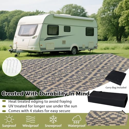 SAND MINE Reversible Mats, Plastic Straw Rug, Modern Area Rug, Large Floor Mat and Rug for Outdoors, RV, Patio, Backyard, Deck, Picnic, Beach, Trailer, Camping (10' x 14', Grey Tan Lattice) - Image 4