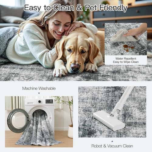 9x12 Area Rug for Living Room, Abstract Washable Non-Slip Large Rugs, Grey - Image 4