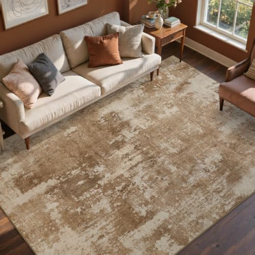 9x12 Ft Abstract Washable Area Rugs for Living Room Brown - Image 3