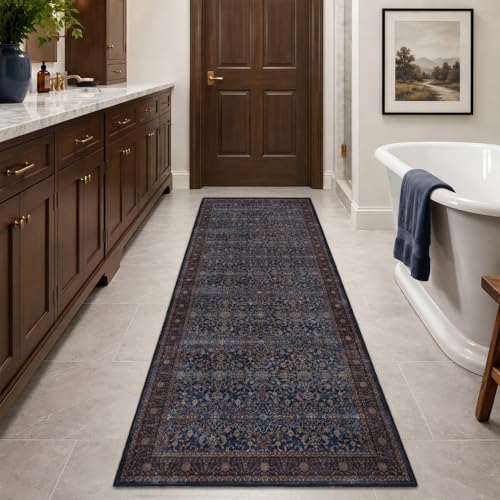 Washable Hallway Runner Rug 2'x6', Vintage Old Money, Dark Blue - Image 5
