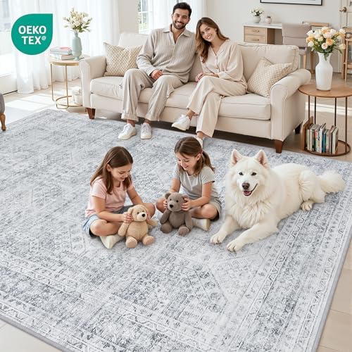 10x14 Area Rugs Living Room: Bedroom Neutral Washable Carpet Gray - Image 7