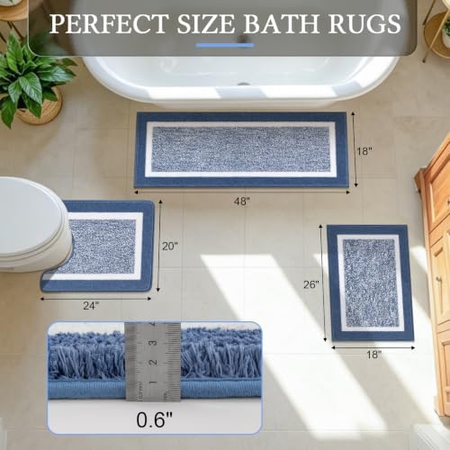Pauwer Bathroom Rugs 3 Piece Set, Non Slip Washable Bath Mat, Blue - Image 2