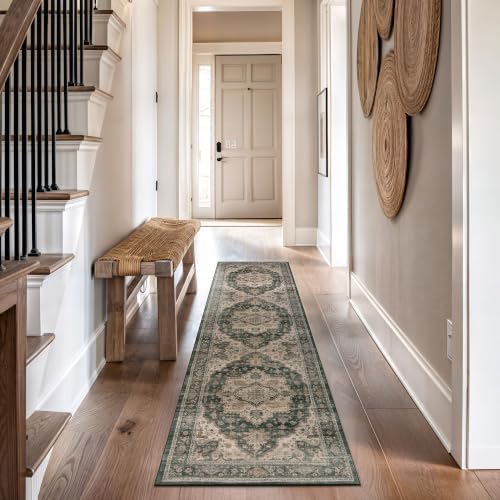 Rugshop Vintage Medallion Washable Non-Slip Runner Rug, 2'x12' Green - Image 6