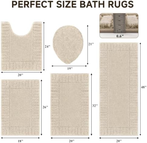 Pauwer Bathroom Rugs Set 5 Piece, Microfiber Bath Mat Set, Light Beige - Image 2