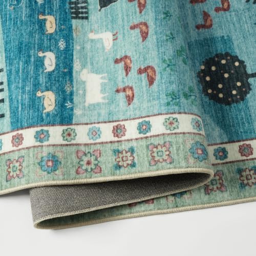 Machine Washable Runner Rug 2x6 Ft, Whimsical Rug, Vintage Farmhouse Green - Image 7