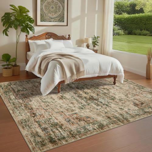 GarveeHome 8x10 Area Rugs for Living Room Non Slip Vintage Washable Rug Rust/Green - Image 3