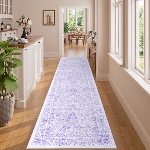 DUKINO 2x8 Runner Rug, Washable Vintage Floral Kitchen Rug, Purple - Image 3