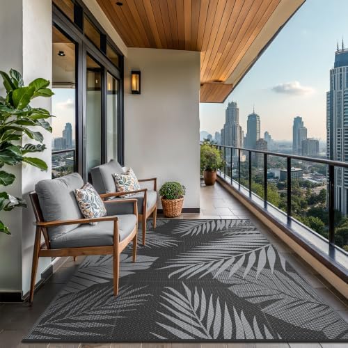 GENIMO Outdoor Rug, Waterproof Plastic Rugs for Patio, 8'x10' Black Grey - Image 4