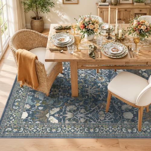 HAOYUNLAI Washable Non-Slip 9X12 Blue Floral Area Rug Living Room Carpet by HYHAOYUNLAI
