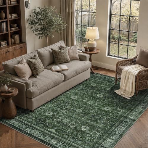 Schweek Green 5x7 Area Rug for Living Room Washable Non Slip Neutral Rugs by Schweek