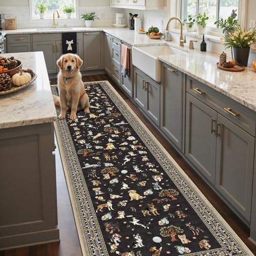 Black Floral Hallway Runner Rug 2x8 for Bedroom Kitchen by WelcometoBabovid