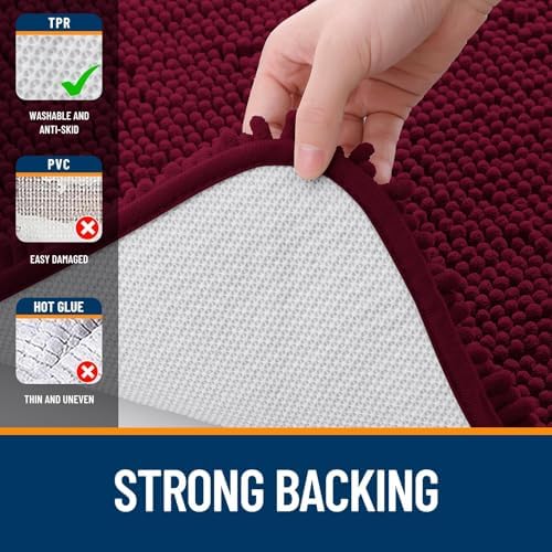 OLANLY Bathroom Rugs Sets 3 Piece, 47"x20"+24"x16"+24"x20", Burgundy - Image 5